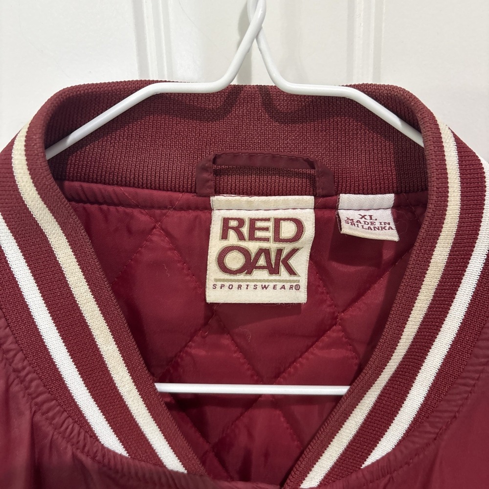 Oklahoma Sooners Vintage Red Oak Bomber Jacket XL Maroon Red Nylon Varsity 4421 - Picture 8 of 13